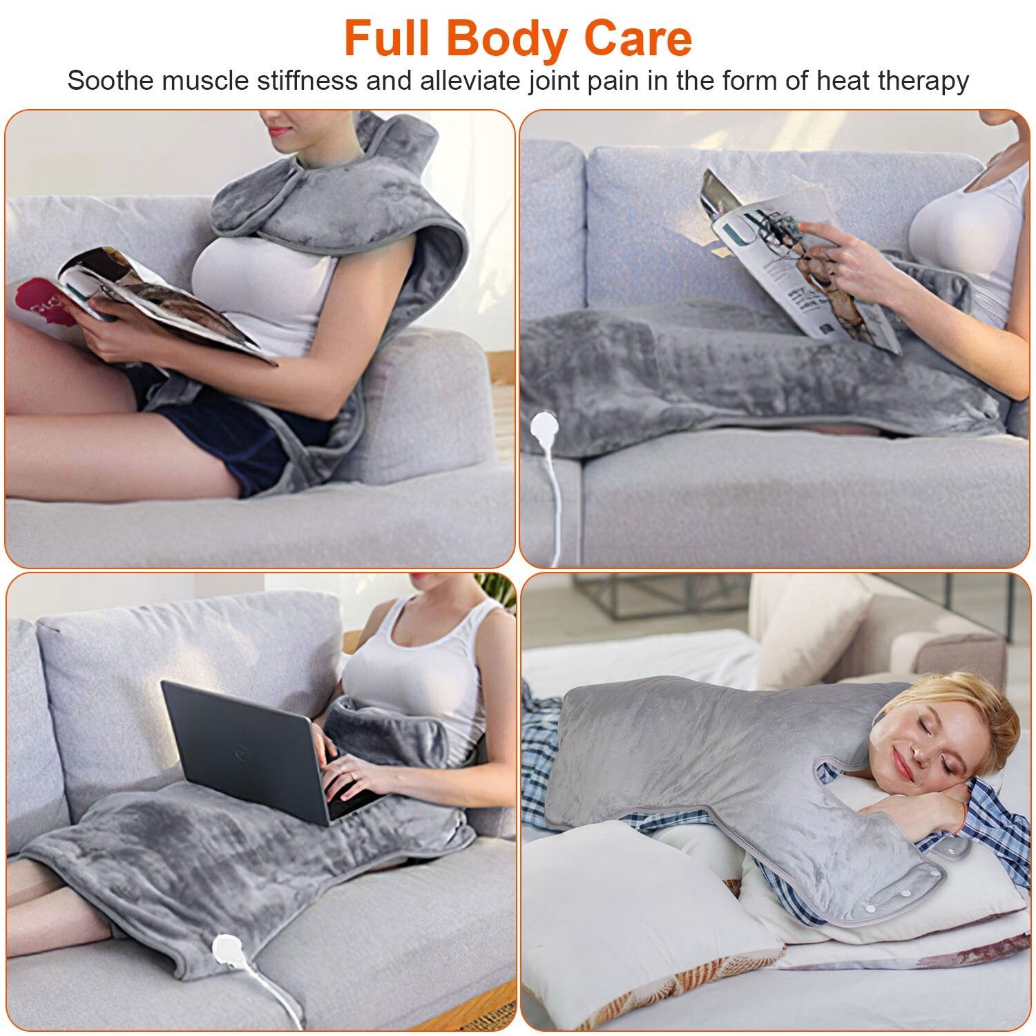 Portable Electric Heating Pad Wrap Heated Neck Shoulder Back Warm Pain Relief V201-MAS6090GY8AU