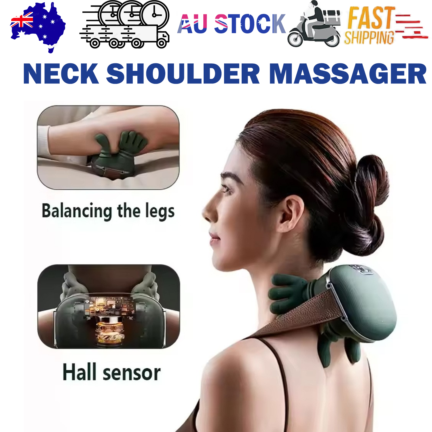 Neck Shoulder Massager, Electric Heated Kneading Back Massager Pain Relief V201-MSJ0001GR8AU