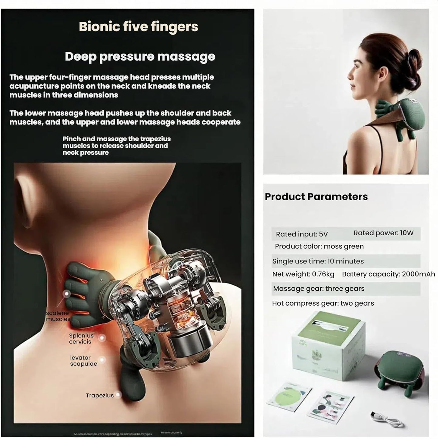 Neck Shoulder Massager, Electric Heated Kneading Back Massager Pain Relief V201-MSJ0001GR8AU