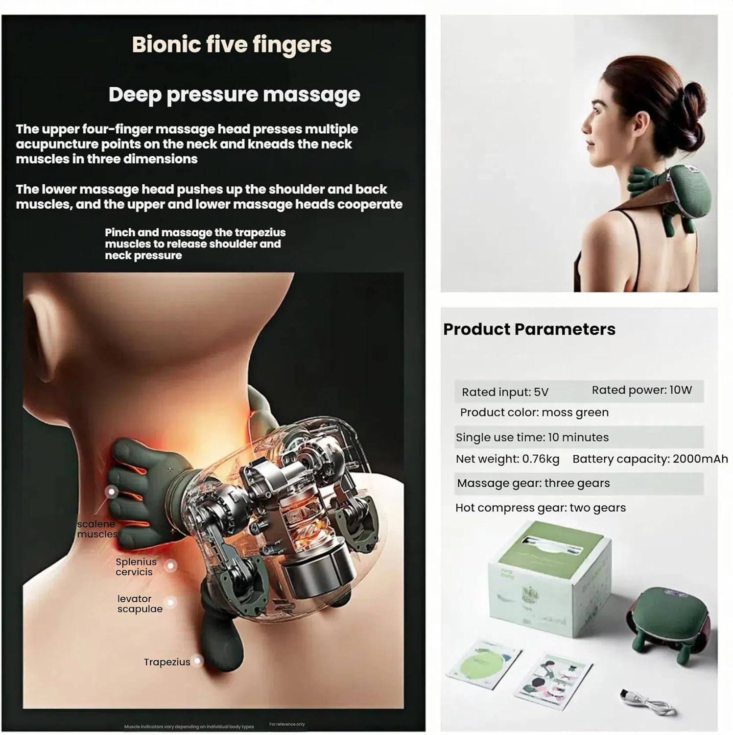 Neck Shoulder Massager, Electric Heated Kneading Back Massager Pain Relief V201-MSJ0001GR8AU