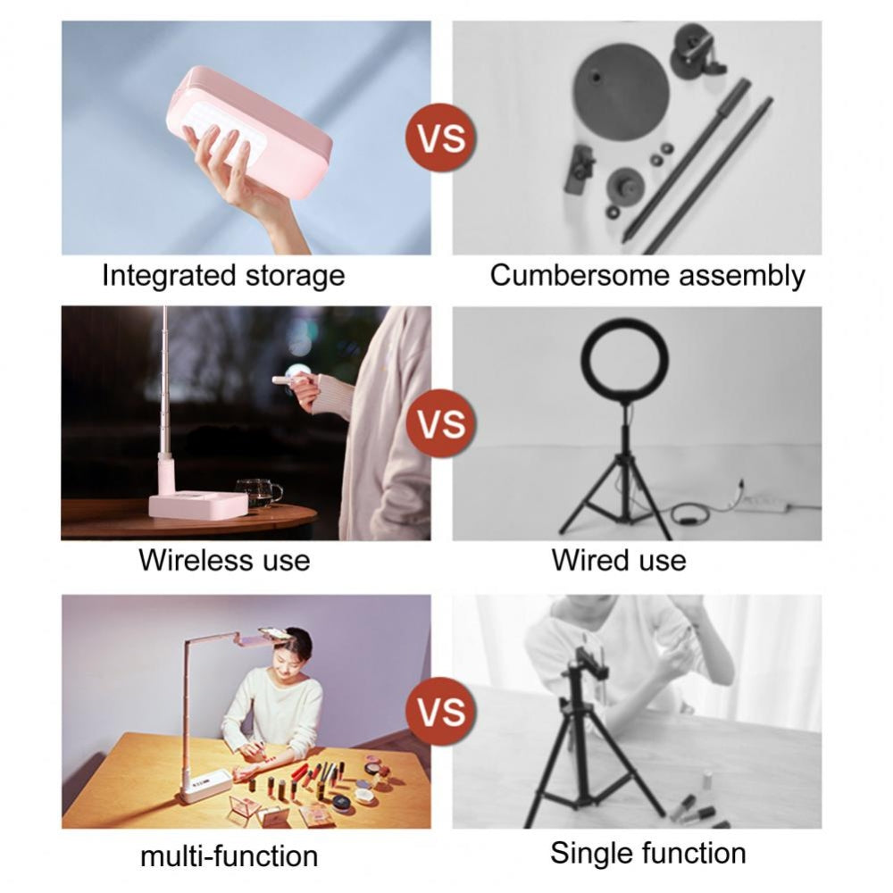 LED Portable Phone Holder Stand Wireless Remote Dimmable Selfie Fill Light Lamp Pink V201-PM001PI-AU
