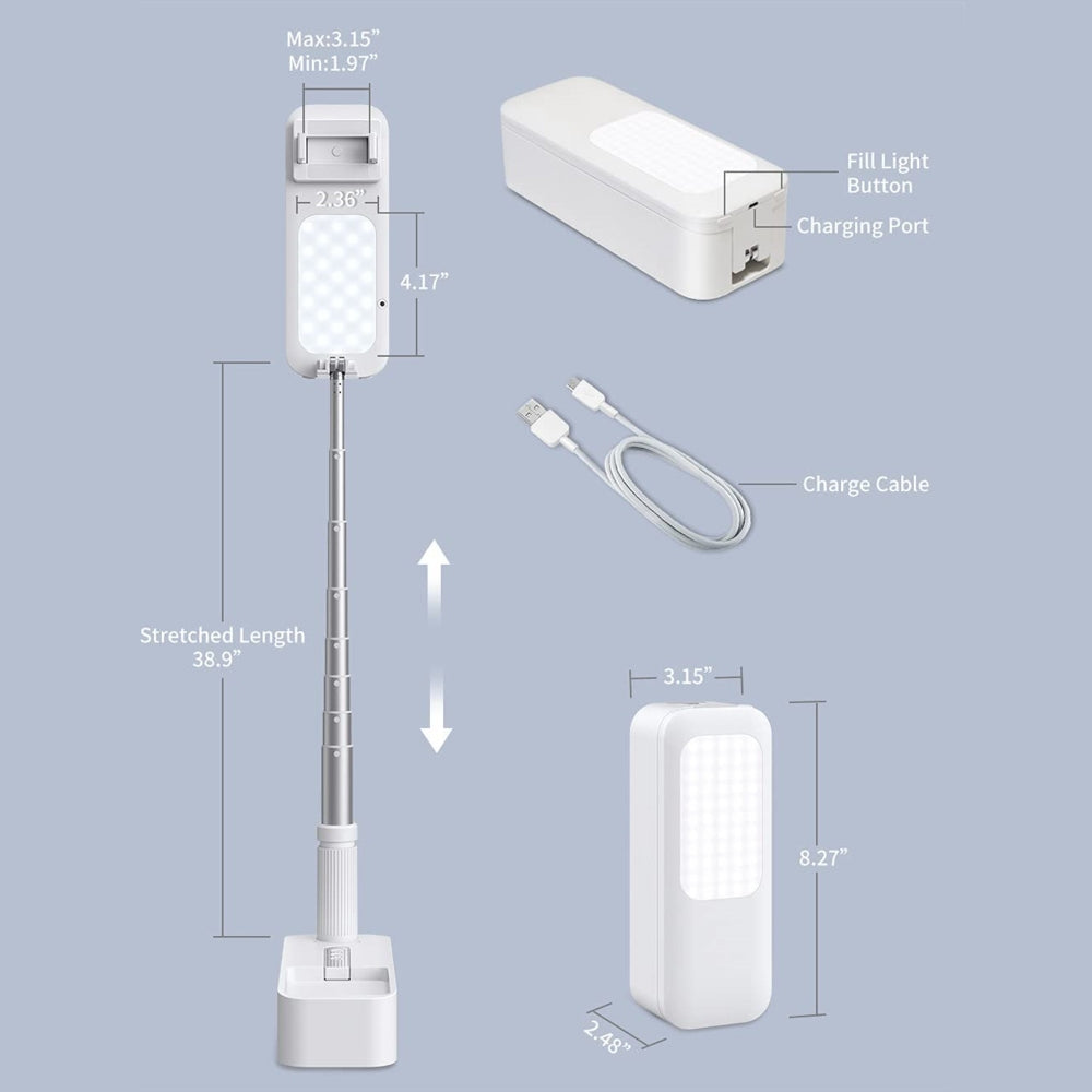 LED Portable Phone Holder Stand Wireless Remote Dimmable Selfie Fill Light Lamp White V201-PM001WH-AU