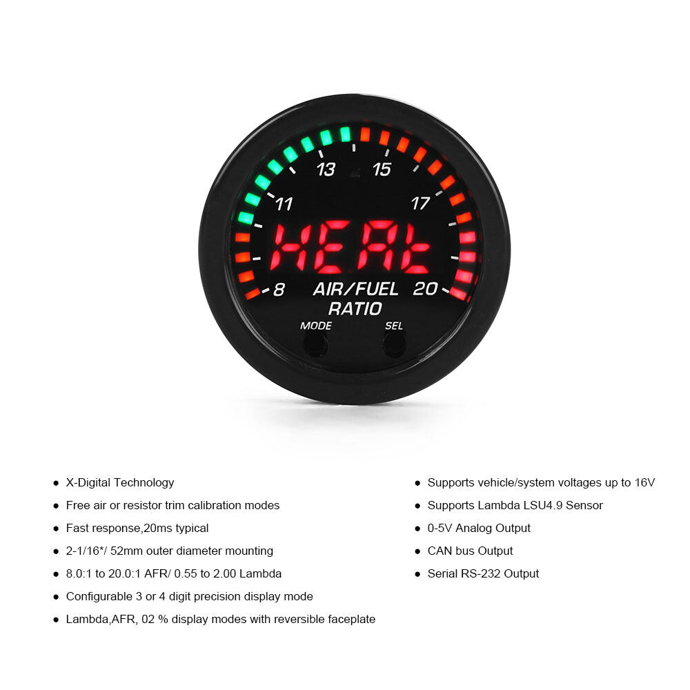 For Wideband Gauge X-Series 30-0300 AFR O2 UEGO Air Fuel Ratio Gauge 2-1/16" AU V201-PRCIAEM-0300-BLKC-AU