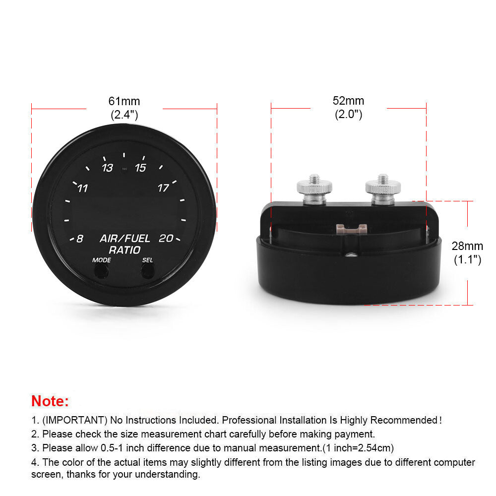 For Wideband Gauge X-Series 30-0300 AFR O2 UEGO Air Fuel Ratio Gauge 2-1/16" AU V201-PRCIAEM-0300-BLKC-AU