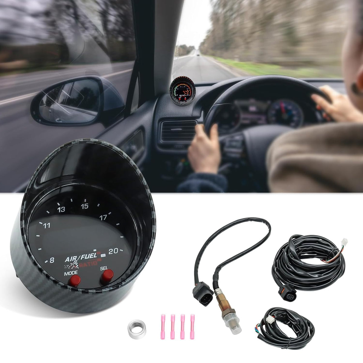 52mm AFR O2 UEGO Wideband Air Fuel Ratio Gauge Kit 30-0300 LSU 4.9 Probe Sensor V201-PRCIAFR-0300-BLKC-AU