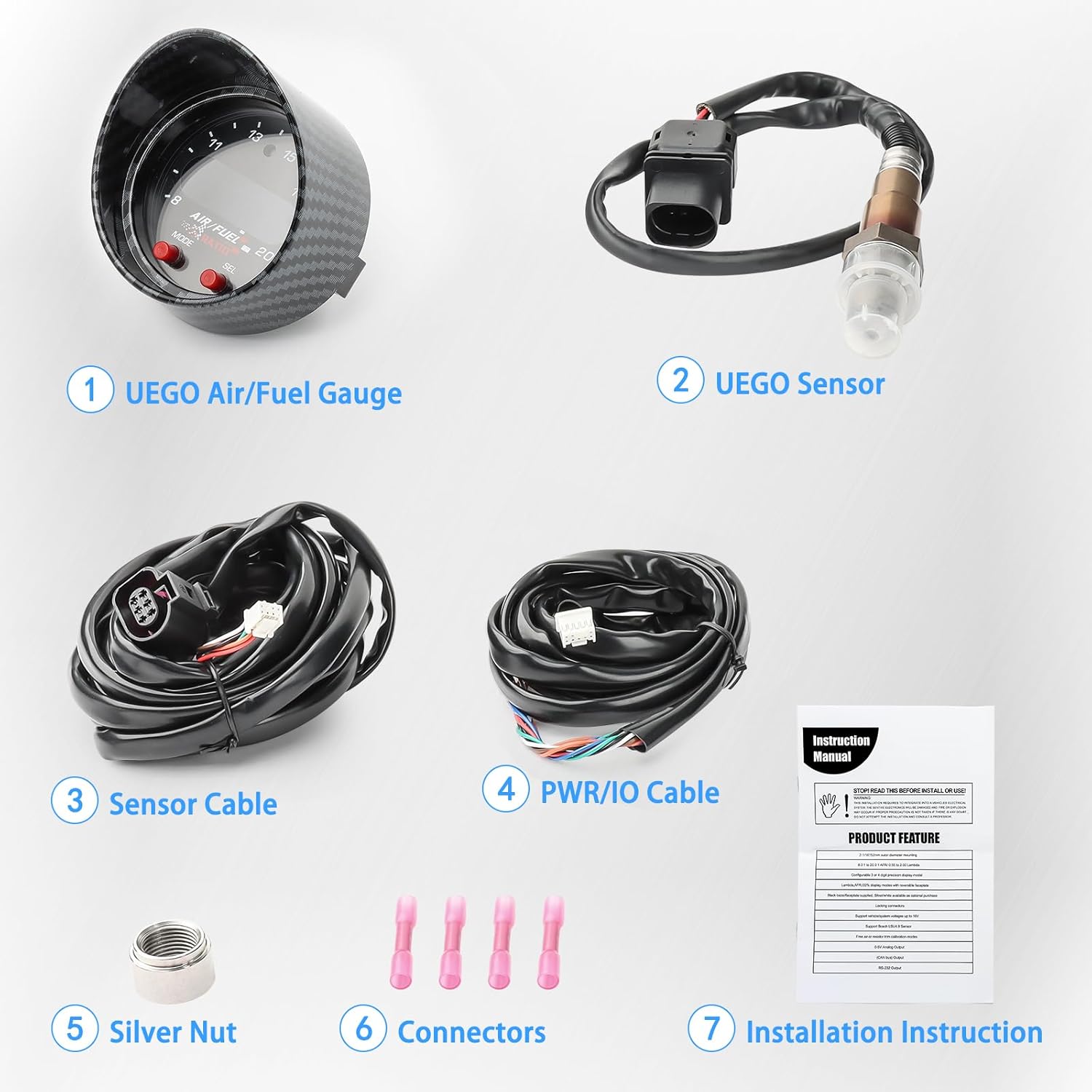 52mm AFR O2 UEGO Wideband Air Fuel Ratio Gauge Kit 30-0300 LSU 4.9 Probe Sensor V201-PRCIAFR-0300-BLKC-AU