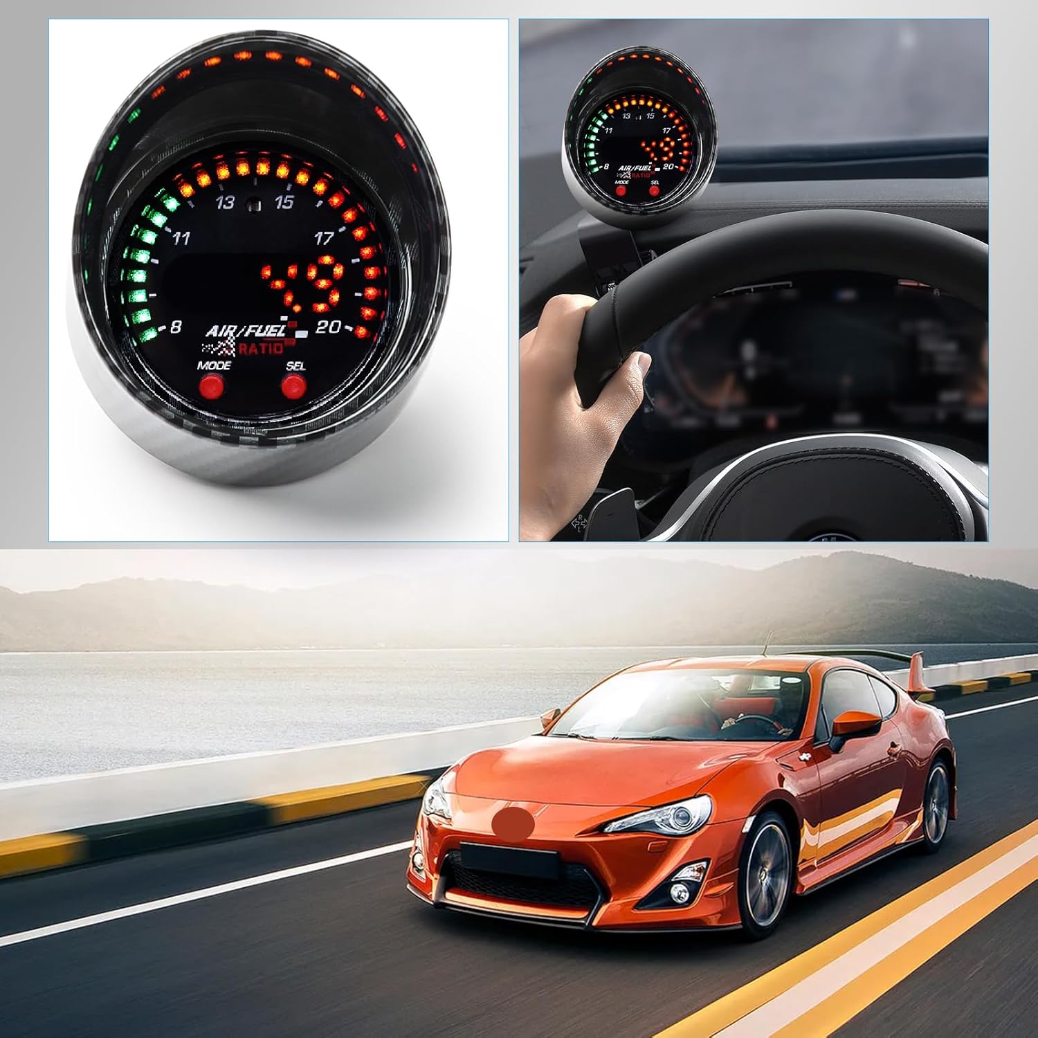 52mm AFR O2 UEGO Wideband Air Fuel Ratio Gauge Kit 30-0300 LSU 4.9 Probe Sensor V201-PRCIAFR-0300-BLKC-AU