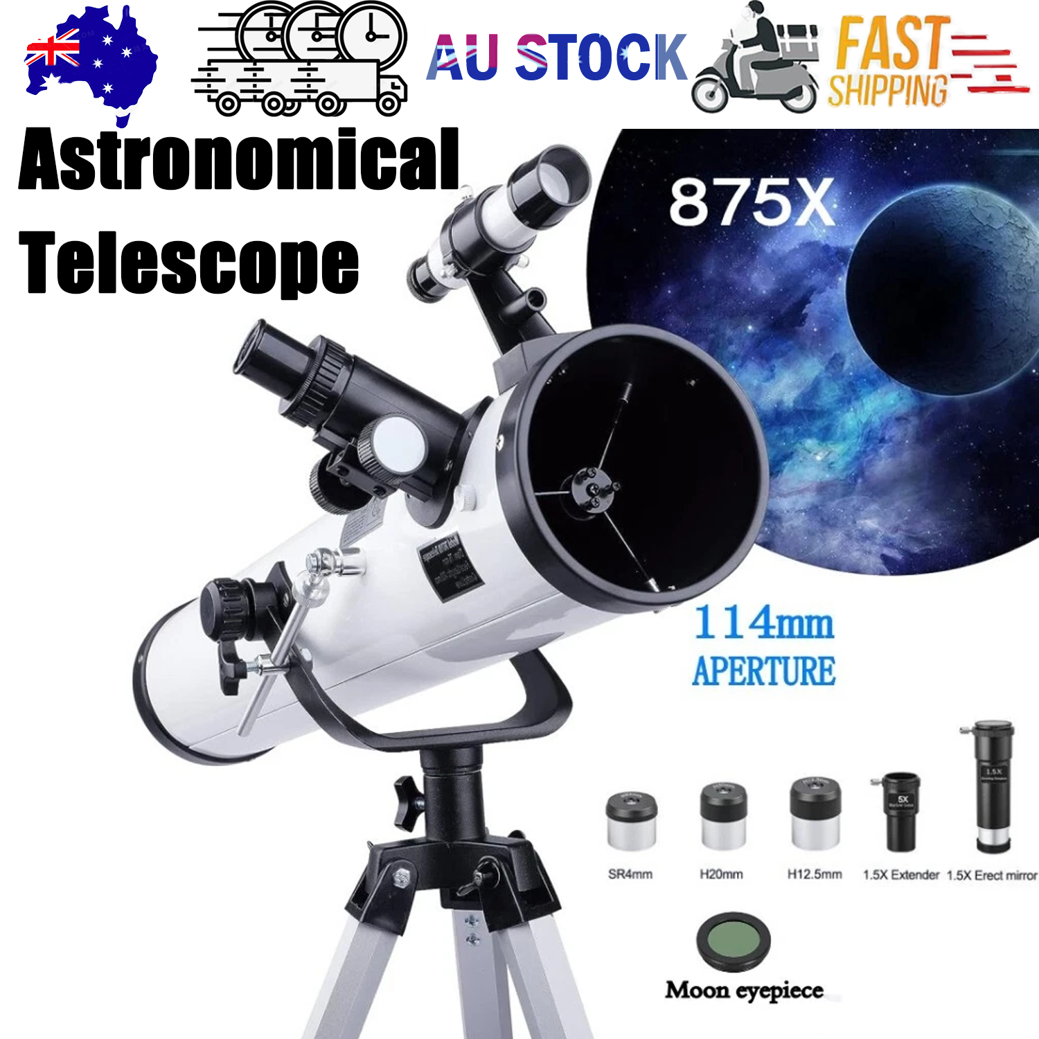 Pro Astronomical Telescope 114mm Aperture 875X Zoom HD High Resolution V201-QHGMMOREONE003