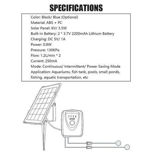 Solar Pond Pump Air Pump Solar Powered Pool Fish Tank Oxygenator Oxygen Aerator V201-QHGMMOREONE005