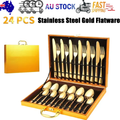 24pc Elegant Stainless Steel Gold Flatware Set Classic Knife Fork Spoon Gift Set V201-QHGMMOREONE007