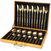 24pc Elegant Stainless Steel Gold Flatware Set Classic Knife Fork Spoon Gift Set V201-QHGMMOREONE007