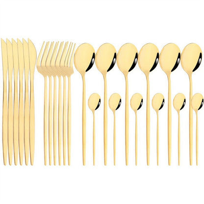 24pc Elegant Stainless Steel Gold Flatware Set Classic Knife Fork Spoon Gift Set V201-QHGMMOREONE007