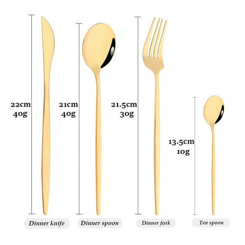 24pc Elegant Stainless Steel Gold Flatware Set Classic Knife Fork Spoon Gift Set V201-QHGMMOREONE007