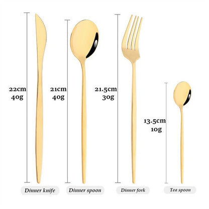 24pc Elegant Stainless Steel Gold Flatware Set Classic Knife Fork Spoon Gift Set V201-QHGMMOREONE007