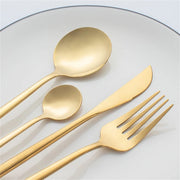 24pc Elegant Stainless Steel Gold Flatware Set Classic Knife Fork Spoon Gift Set V201-QHGMMOREONE007
