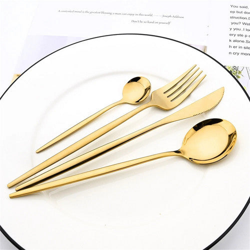24pc Elegant Stainless Steel Gold Flatware Set Classic Knife Fork Spoon Gift Set V201-QHGMMOREONE007