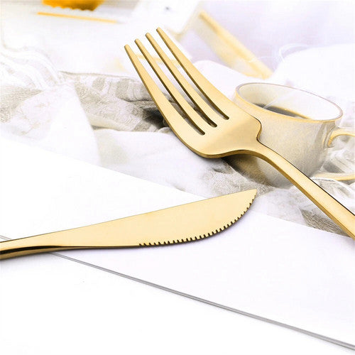 24pc Elegant Stainless Steel Gold Flatware Set Classic Knife Fork Spoon Gift Set V201-QHGMMOREONE007