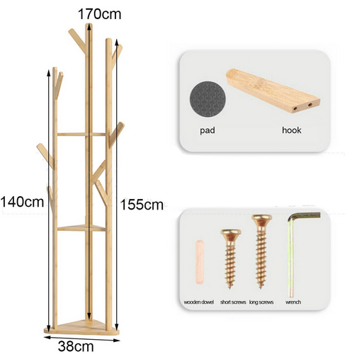 Clothes Garment Coat Rack Stand Bamboo Hanger Bag Hat Hook Holder Tree Shelf AU V201-QHGMMOREONE012