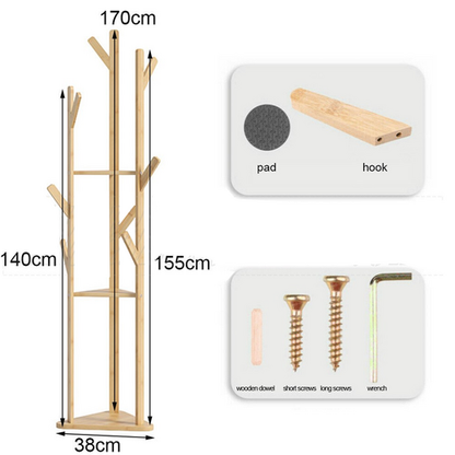 Clothes Garment Coat Rack Stand Bamboo Hanger Bag Hat Hook Holder Tree Shelf AU V201-QHGMMOREONE012