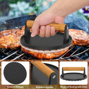 7" Heavy Duty Burger Press W/ Solid Wood Handle for Meat Smasher Hamburger Steak V201-QHGMMOREONE015