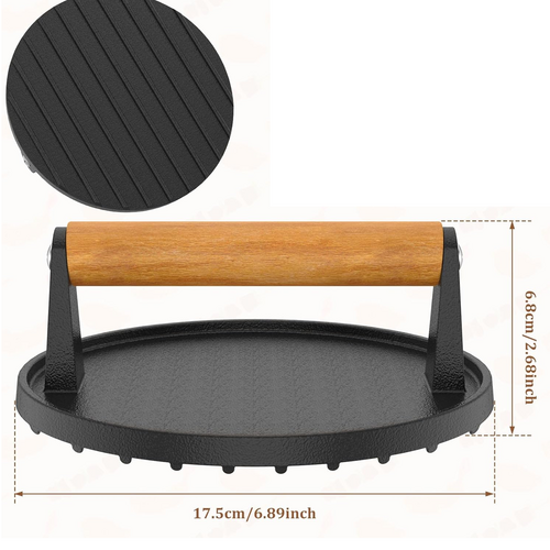 7" Heavy Duty Burger Press W/ Solid Wood Handle for Meat Smasher Hamburger Steak V201-QHGMMOREONE015