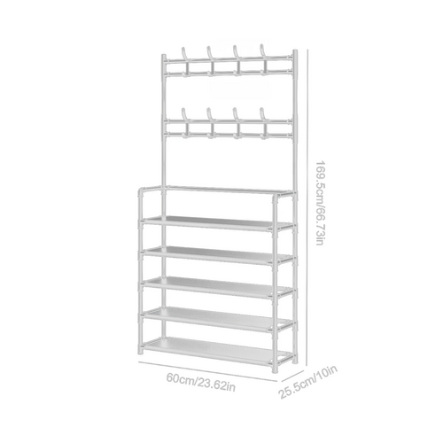 Shoe Rack Storage Cabinet Coat Hat Stand Metal Shelves 12 Pairs White 60CM V201-QHGMMOREONE027