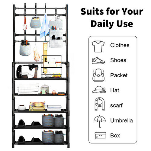 Shoe Rack Storage Cabinet Coat Hat Stand Metal Shelves 12 Pairs Black 60CM V201-QHGMMOREONE028