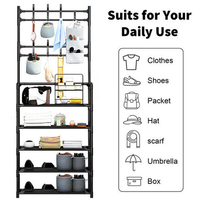 Shoe Rack Storage Cabinet Coat Hat Stand Metal Shelves 12 Pairs Black 60CM V201-QHGMMOREONE028