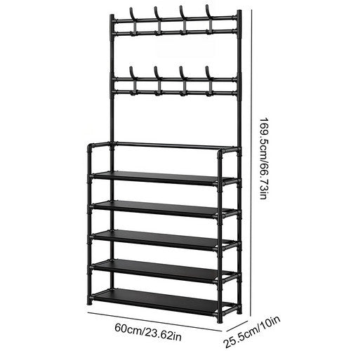 Shoe Rack Storage Cabinet Coat Hat Stand Metal Shelves 12 Pairs Black 60CM V201-QHGMMOREONE028