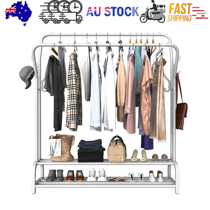 White Heavy Duty Metal Double Clothes Rail Rack Garment Hanging Shoe Storage Shelf AU V201-QHGMMOREONE030