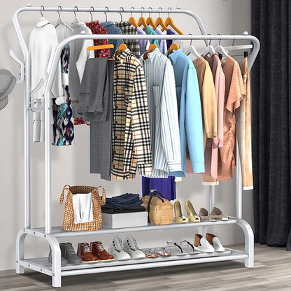 White Heavy Duty Metal Double Clothes Rail Rack Garment Hanging Shoe Storage Shelf AU V201-QHGMMOREONE030