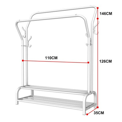 White Heavy Duty Metal Double Clothes Rail Rack Garment Hanging Shoe Storage Shelf AU V201-QHGMMOREONE030