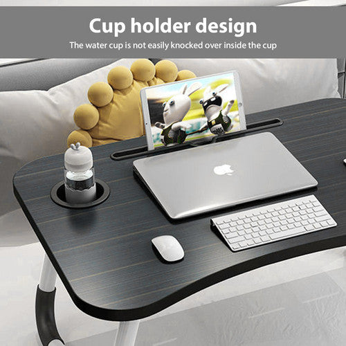 Black Laptop Stand Table Foldable Desk Computer Study Bed Adjustable Cup Slot Tray V201-QHGMMOREONE035