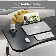 Black Laptop Stand Table Foldable Desk Computer Study Bed Adjustable Cup Slot Tray
