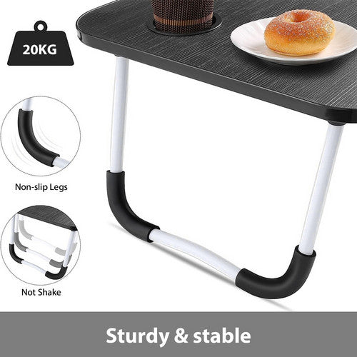 Black Laptop Stand Table Foldable Desk Computer Study Bed Adjustable Cup Slot Tray V201-QHGMMOREONE035