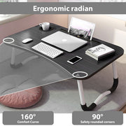 Black Laptop Stand Table Foldable Desk Computer Study Bed Adjustable Cup Slot Tray