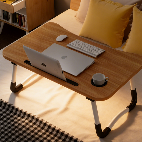 Wood Laptop Stand Table Foldable Desk Computer Study Bed Adjustable Cup Slot Tray V201-QHGMMOREONE036