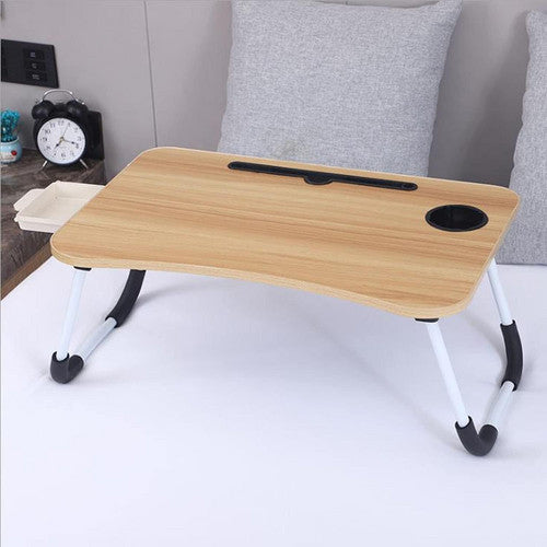 Wood Laptop Stand Table Foldable Desk Computer Study Bed Adjustable Cup Slot Tray V201-QHGMMOREONE036