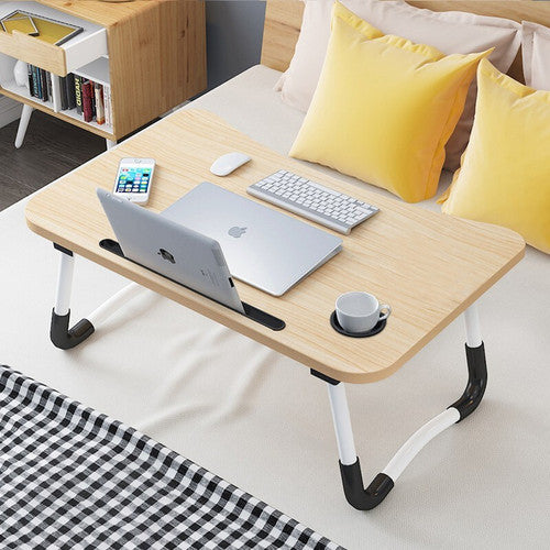 Light Wood Laptop Stand Table Foldable Desk Computer Study Bed Adjustable Cup Slot Tray V201-QHGMMOREONE037
