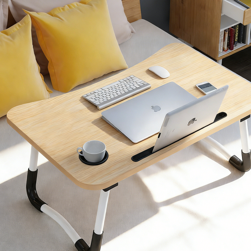 Light Wood Laptop Stand Table Foldable Desk Computer Study Bed Adjustable Cup Slot Tray V201-QHGMMOREONE037