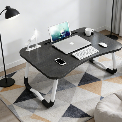 Black Laptop Stand Table Foldable Desk Computer Study Bed Adjustable Cup Slot Tray/linght and Fan V201-QHGMMOREONE038