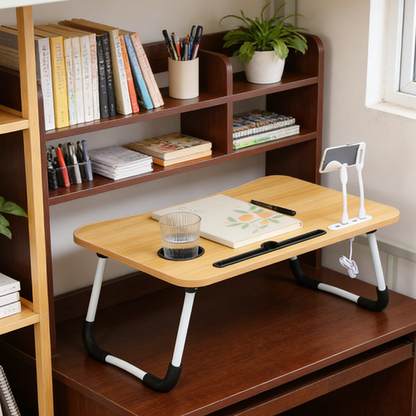Wood Laptop Stand Table Foldable Desk Computer Study Bed Adjustable Cup Slot Tray/linght and Fan V201-QHGMMOREONE039