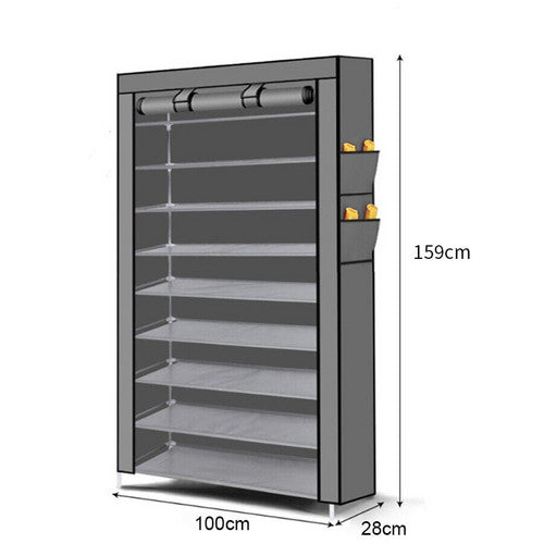 9 Tier Shoe Rack Portable Storage Cabinet Organiser Portable Wardrobe W/ Cover Gray V201-QHGMMOREONE041