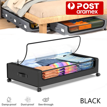 Black Square Under-Bed Storage Rack with Wheels Sturdy Easy to Move for Bedroom AU V201-QHGMMOREONE043