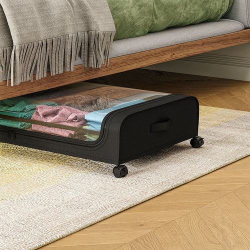 Black Square Under-Bed Storage Rack with Wheels Sturdy Easy to Move for Bedroom AU V201-QHGMMOREONE043