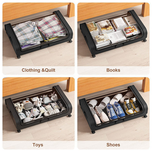 Black Square Under-Bed Storage Rack with Wheels Sturdy Easy to Move for Bedroom AU V201-QHGMMOREONE043