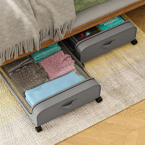 Gray Square Under-Bed Storage Rack with Wheels Sturdy Easy to Move for Bedroom AU