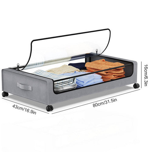Gray Square Under-Bed Storage Rack with Wheels Sturdy Easy to Move for Bedroom AU V201-QHGMMOREONE044