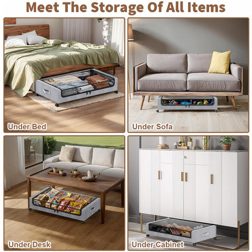 Gray Square Under-Bed Storage Rack with Wheels Sturdy Easy to Move for Bedroom AU V201-QHGMMOREONE044