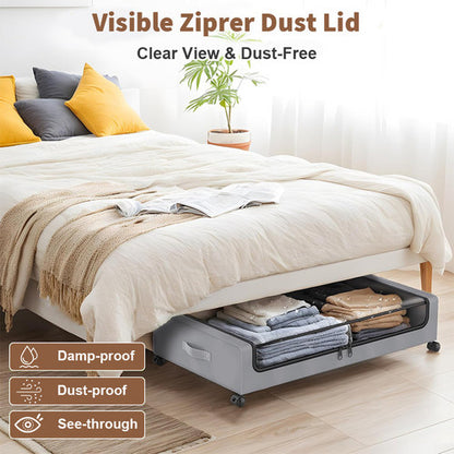 Gray Square Under-Bed Storage Rack with Wheels Sturdy Easy to Move for Bedroom AU V201-QHGMMOREONE044